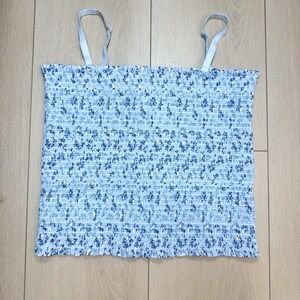 Womens XXL Blue Floral Smocked Tube Top Hook Loop Back Stretch Y2K Boho Chic